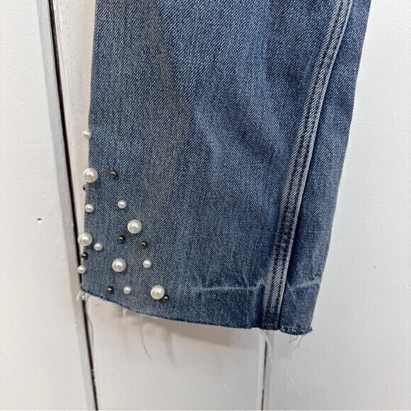 Zara Basic Z1975 Distressed Jeans with Pearls details, Size 00, Blue - Picture 8 of 8